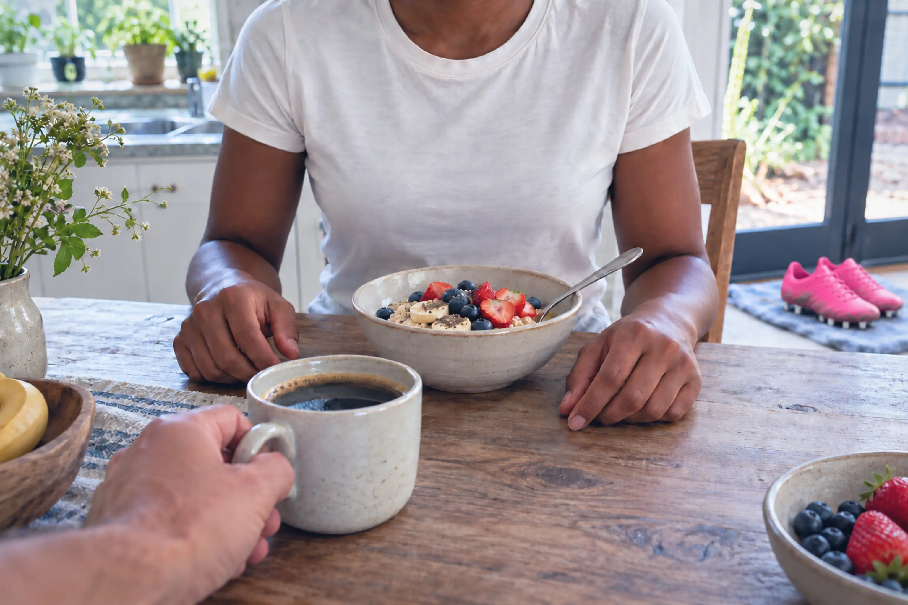 Breakfast at a kitchen table on a day off