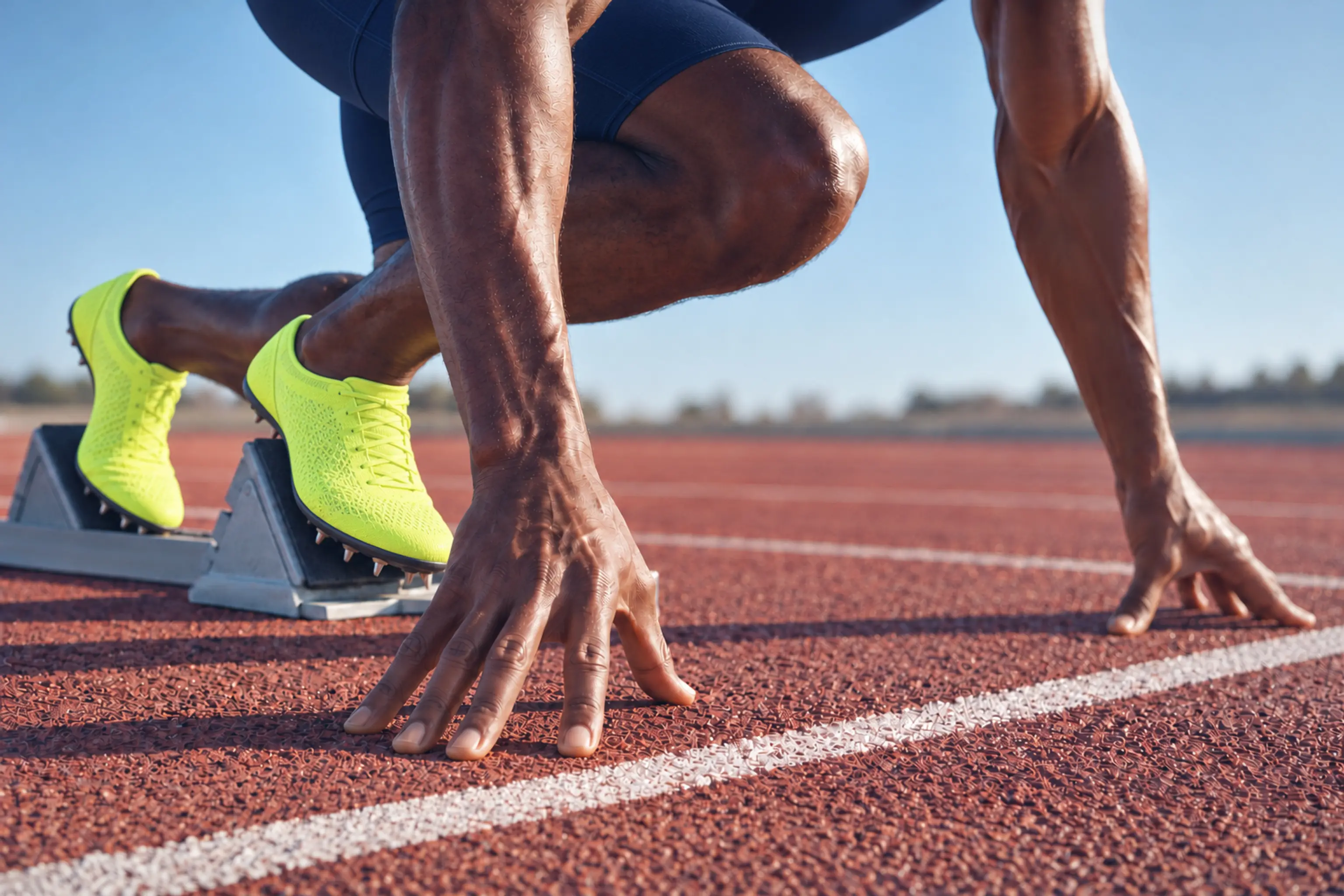 A sprinter set in the starting blocks